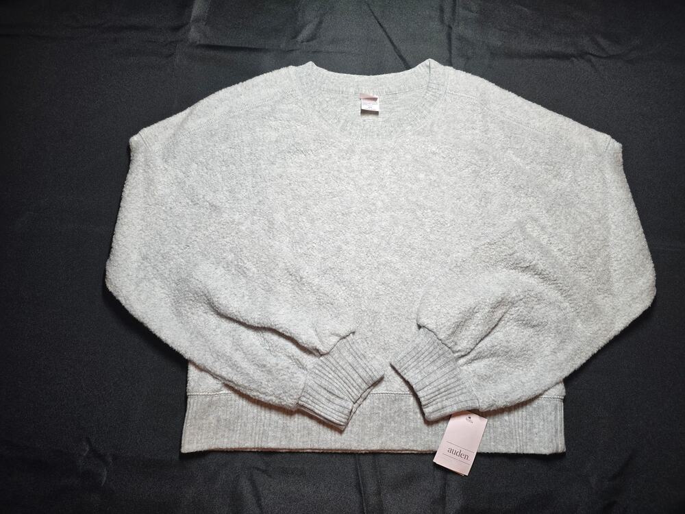 Auden Cozy Gray Rib Trim Pullover Sweatshirt Lounge Top